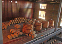 Toneles de vino en una bodega de El Chañar