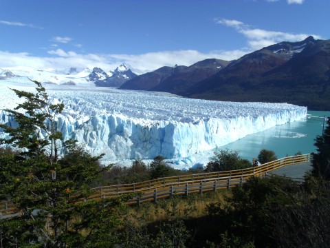 A panoramic view of Perito Moreno Glacier from one of the many catwalks available