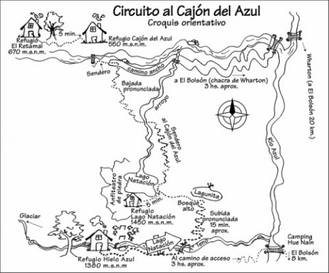 Map of  Cajón del Azul circuit - senderospatagonia.com.ar