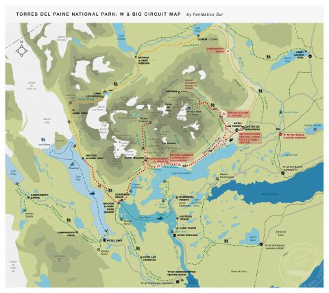 Mapa del Circuito W - Torres del Paine